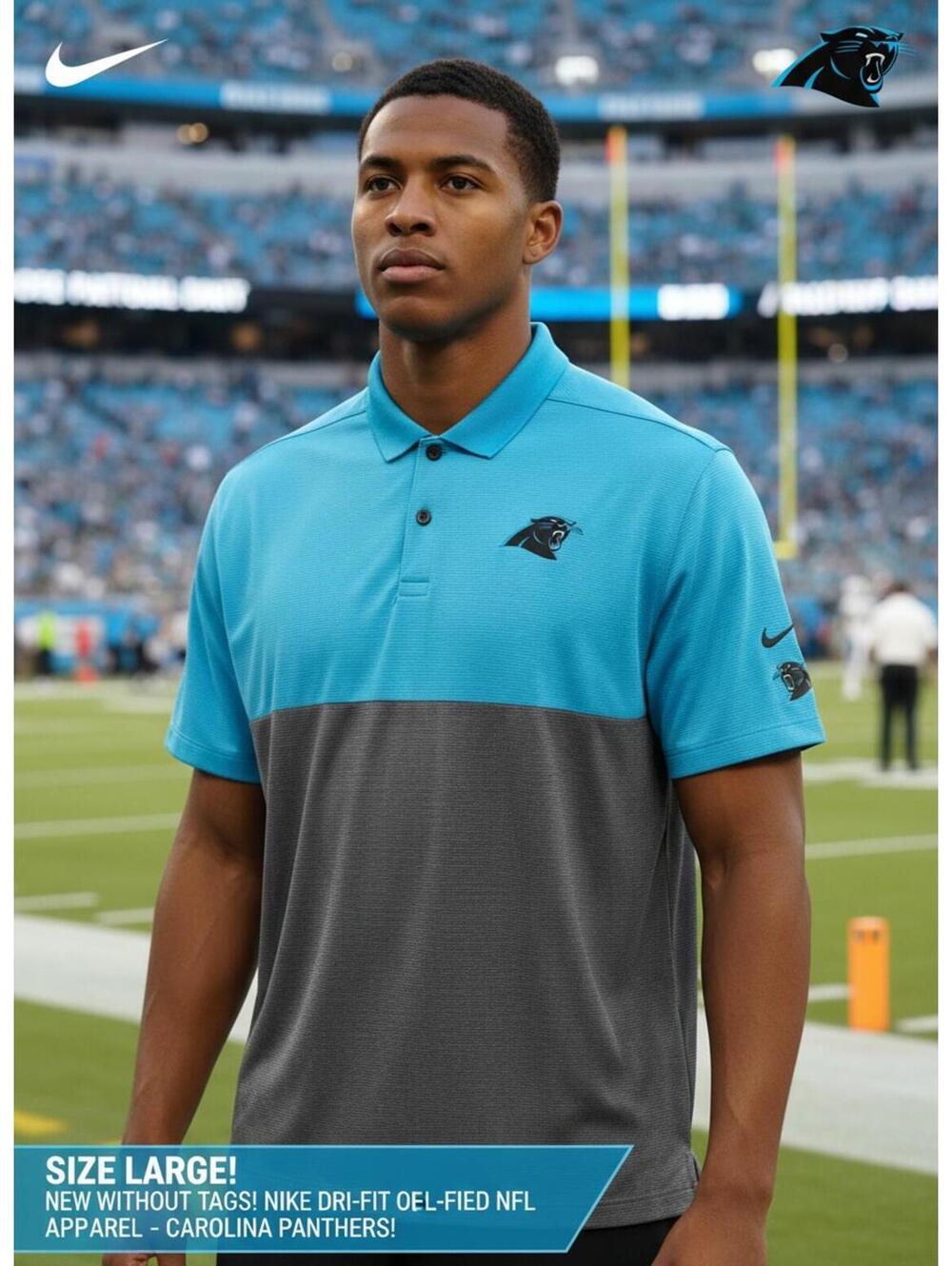 Nike Dri-Fit Carolina Panthers NFL Polo Shirt Large
